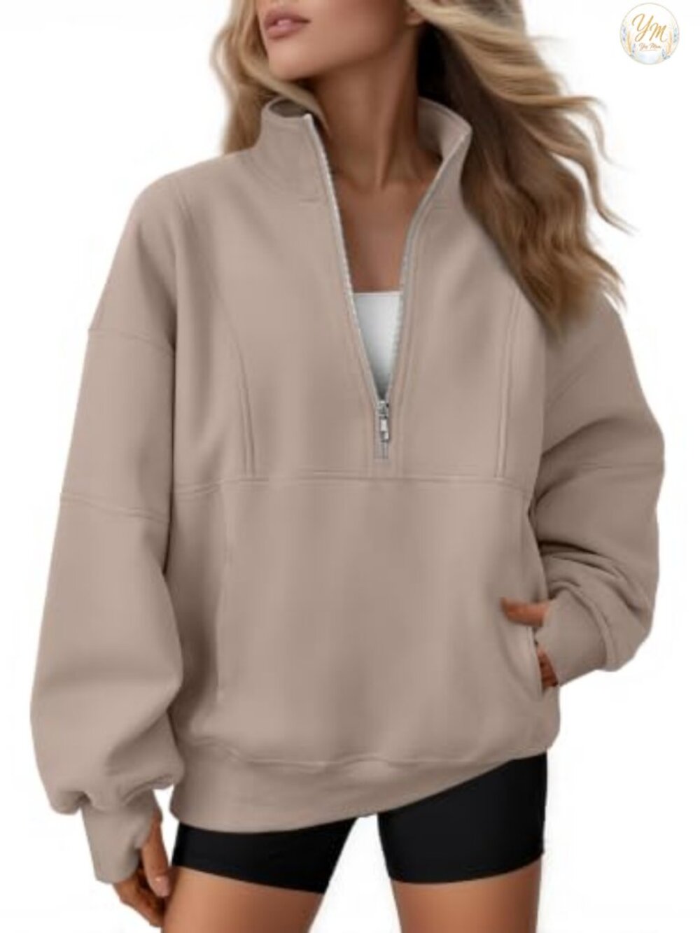 Quarter Zip Oversized Sweatshirt Fleece Mock Neck Pullover